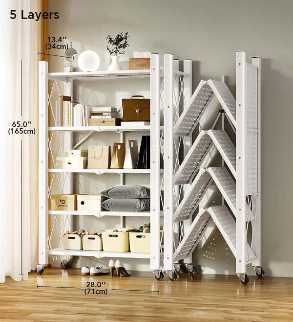 Cassare Foldable Metal Organizer Shelves with Wheels