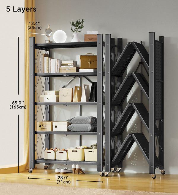 Cassare Foldable Metal Organizer Shelves with Wheels