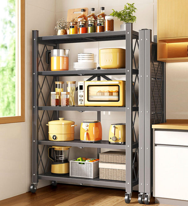 Cassare Foldable Metal Organizer Shelves with Wheels
