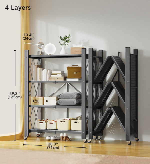Cassare Foldable Metal Organizer Shelves with Wheels
