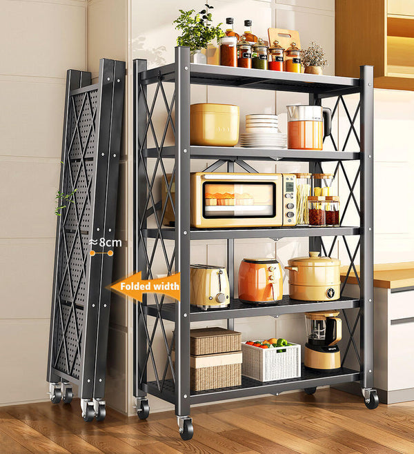 Cassare Foldable Metal Organizer Shelves with Wheels