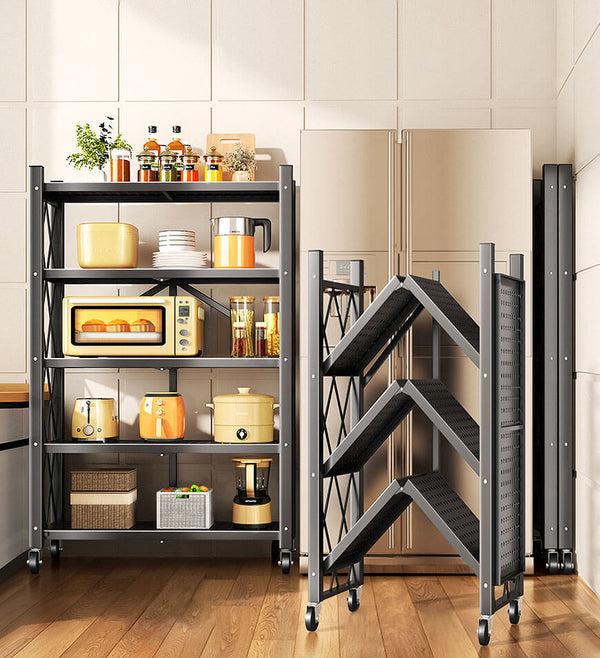 Cassare Foldable Metal Organizer Shelves with Wheels