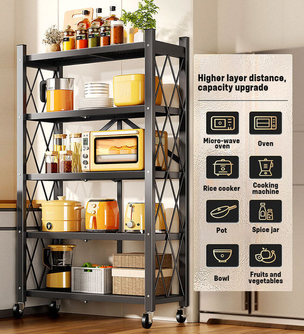 Cassare Foldable Metal Organizer Shelves with Wheels