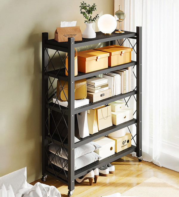 Cassare Foldable Metal Organizer Shelves with Wheels