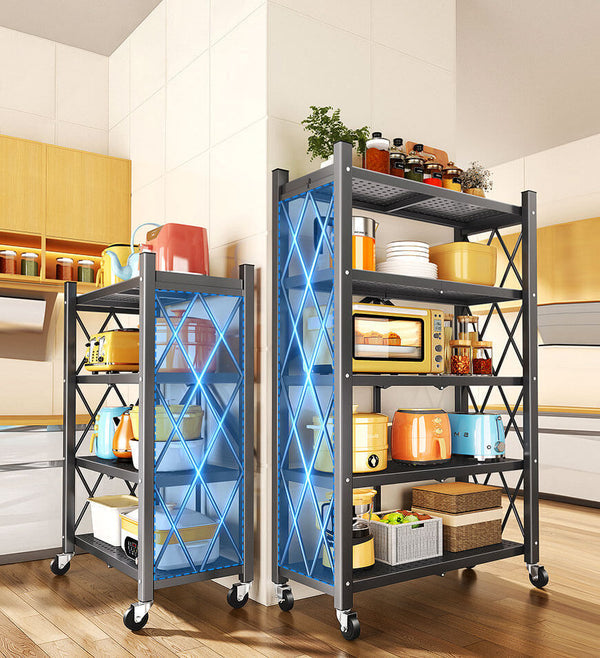 Cassare Foldable Metal Organizer Shelves with Wheels