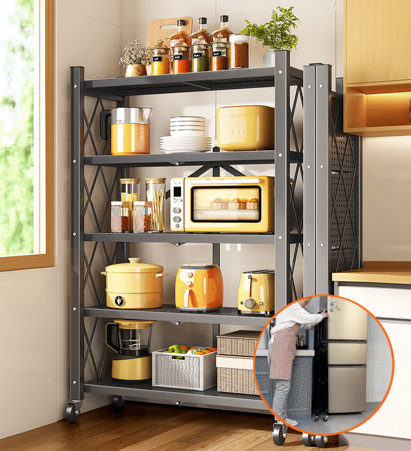 Cassare Foldable Metal Organizer Shelves with Wheels