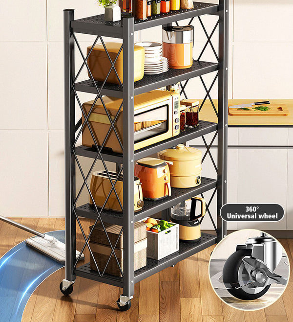 Cassare Foldable Metal Organizer Shelves with Wheels