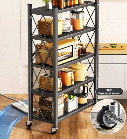 Cassare Foldable Metal Organizer Shelves with Wheels