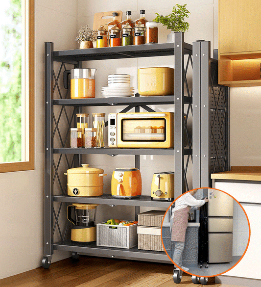 Cassare Foldable Metal Organizer Shelves with Wheels